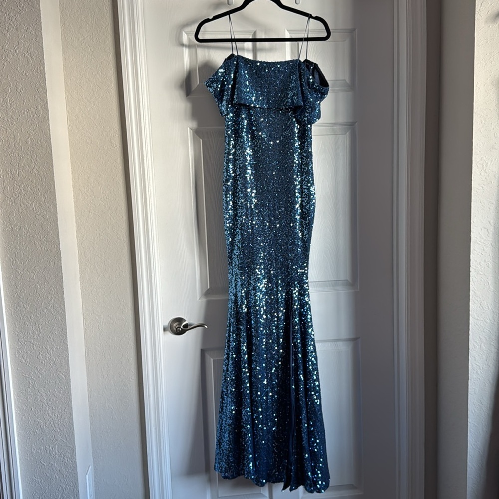 Yvonne Off Shoulder Sequin Gown | Blue - Baltic Born Never Worn size Medium - Picture 7 of 11
